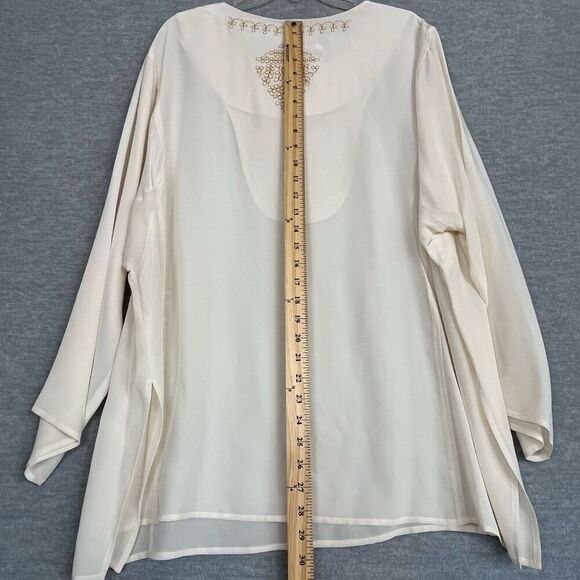 Diane von Furstenberg Embroidered Silk Tunic Womens 1X Cream Gold Sheer Elegant - Picture 10 of 10